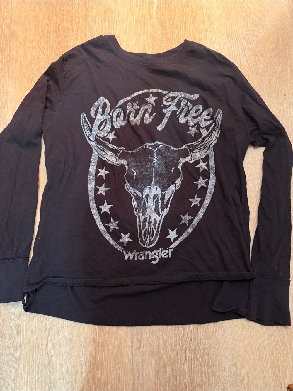 Wrangler Black Long Sleeve Tee with 'Born Free' Skull Graphic